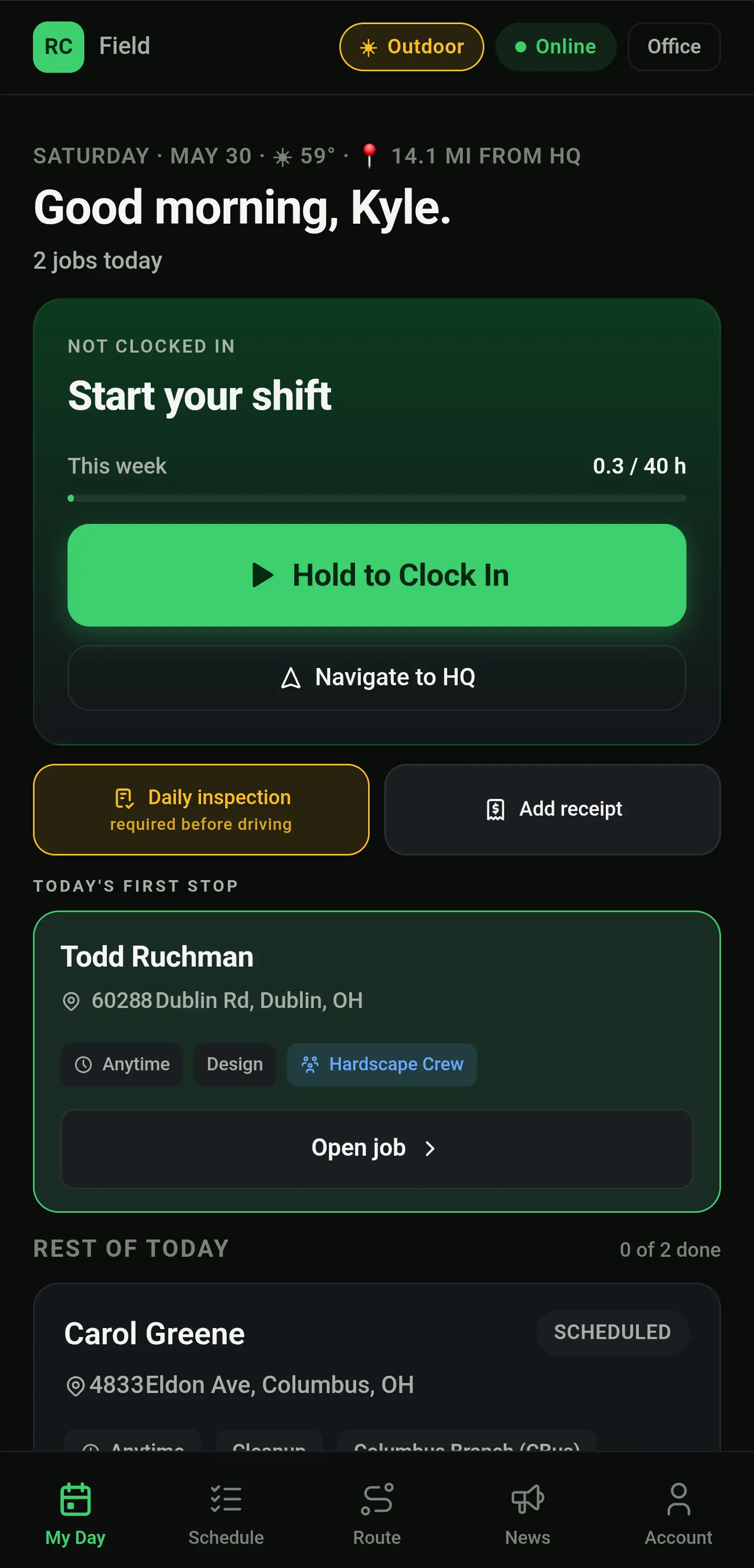 RootControl field app: My Day